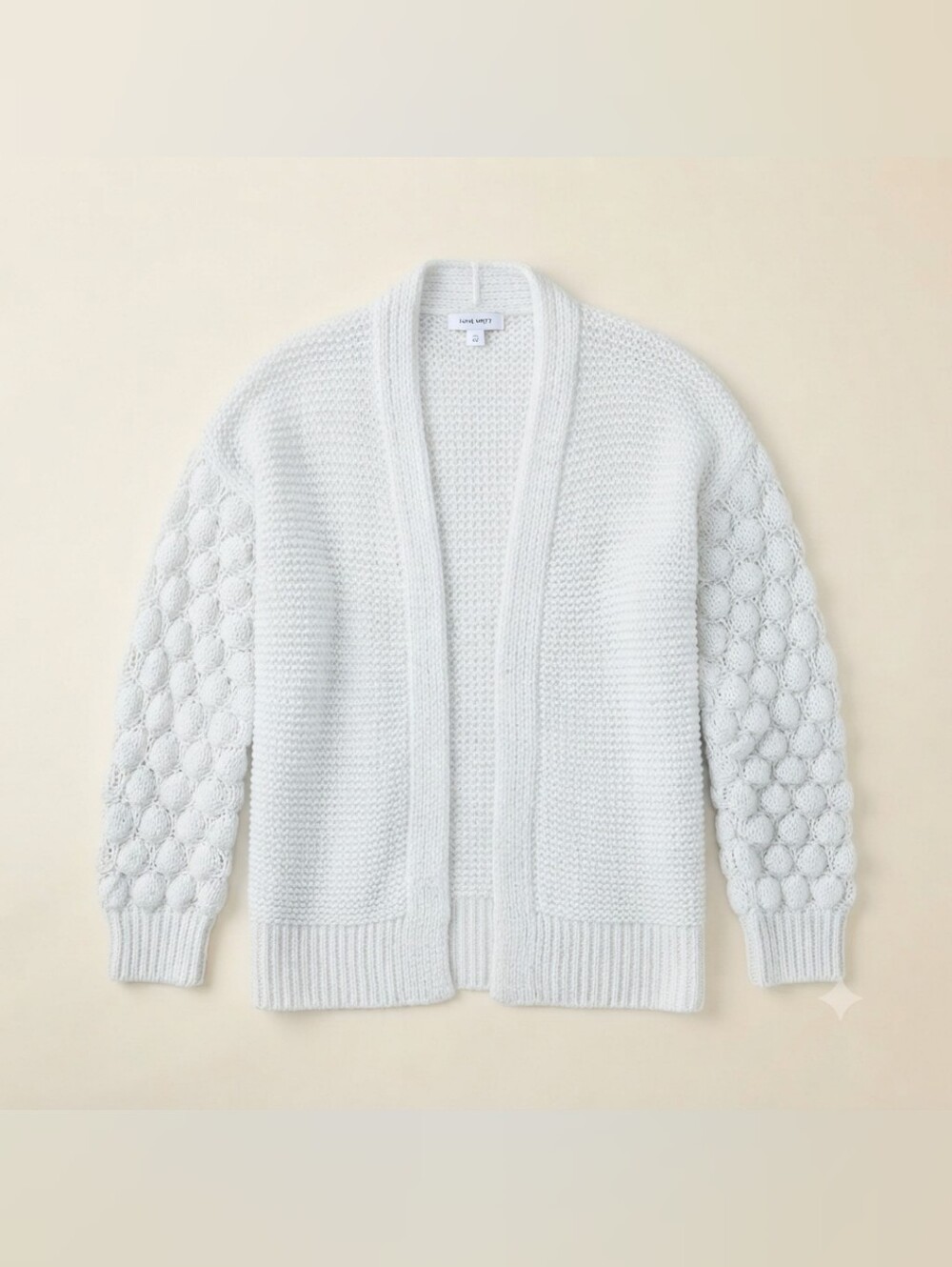 Nine West Cream Open Front Cardigan Sweater Size XL Bubble Bobble Sleeves